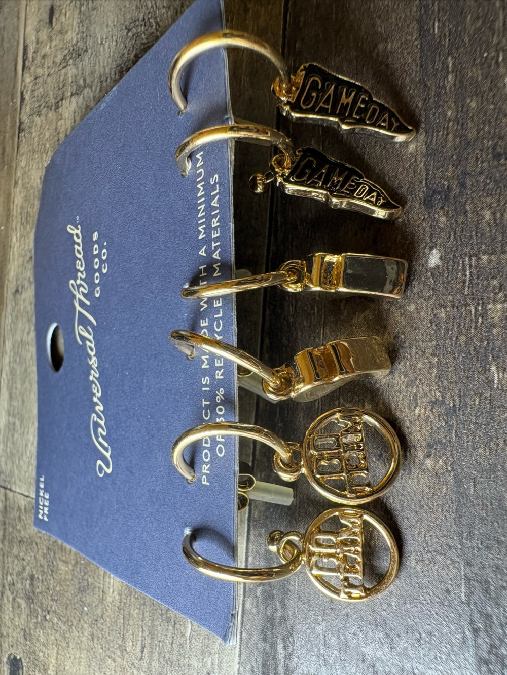 Universal Thread Gold Charm Hoop Earring Set - Football